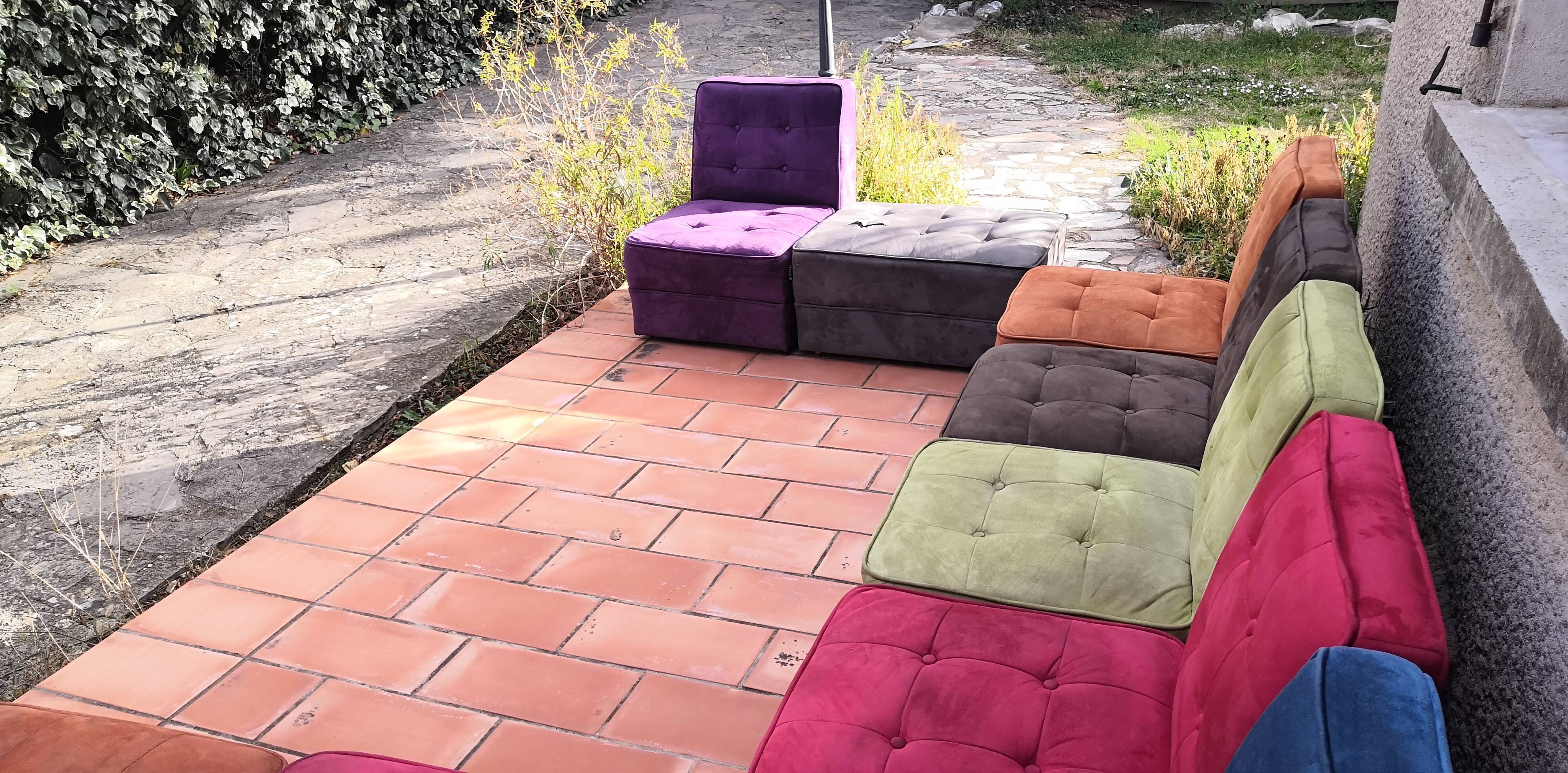 Modular vintage panoramic sofa 9 seats