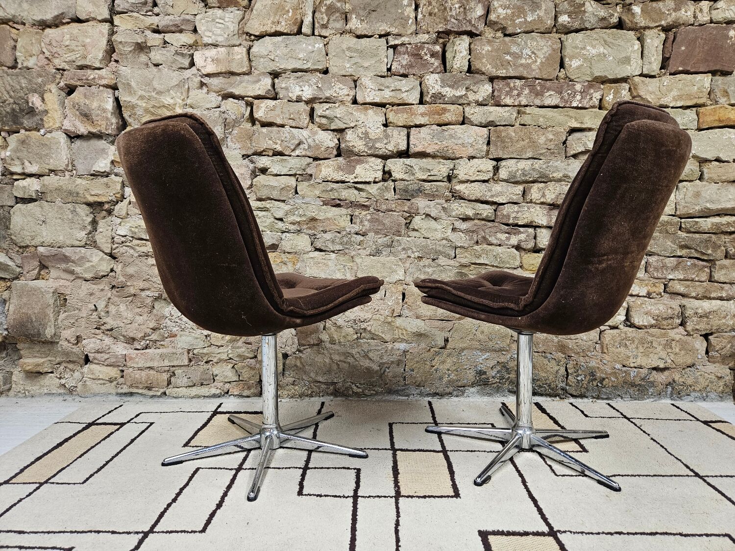 Pair of vintage velvet armchair chair 1970"