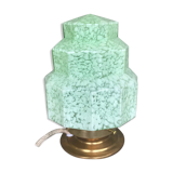 Lampe à poser Art Deco Skyscraper en verre Clichy vert mint