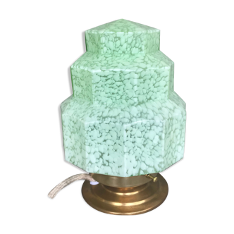 Art Deco Skyscraper glass lamp Clichy green mint