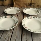4 Soup Plates Faience from Salins Decor Green and Orange