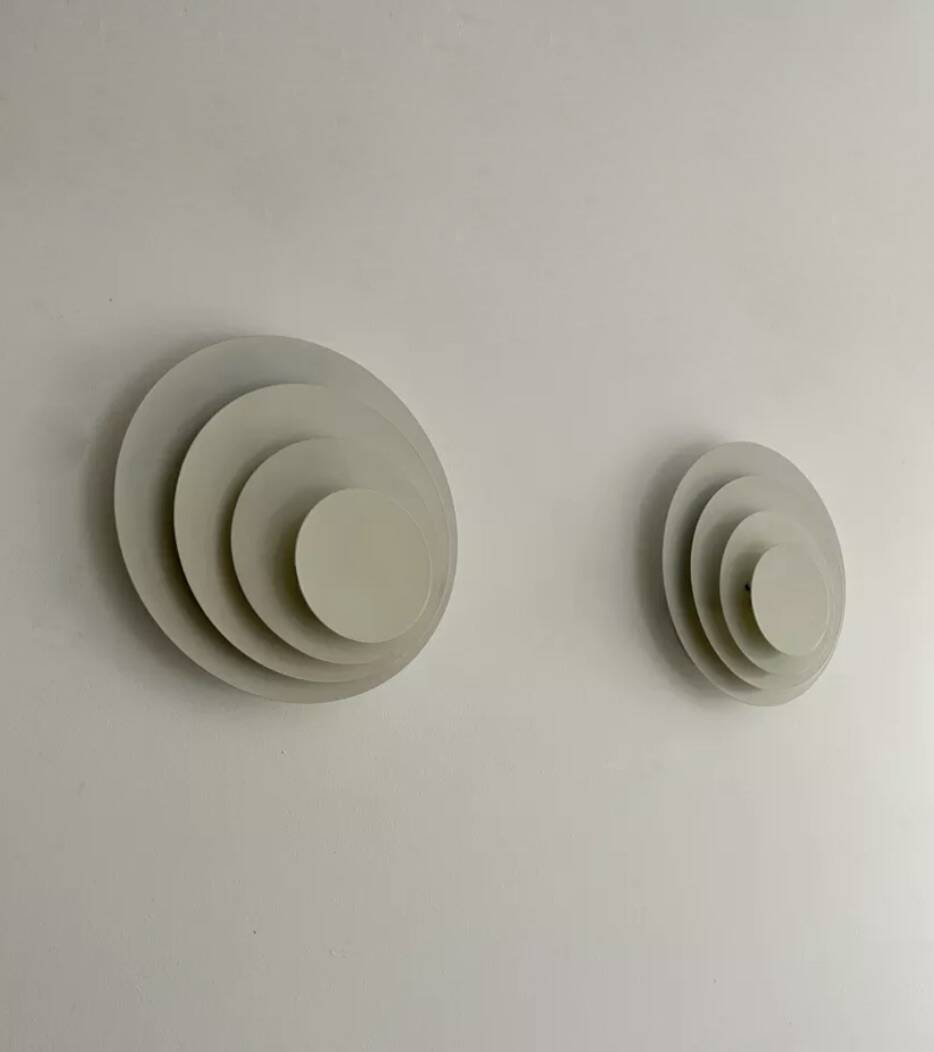 Pair of vintage geometric wall lights, white lacquered metal, Germany 1980s