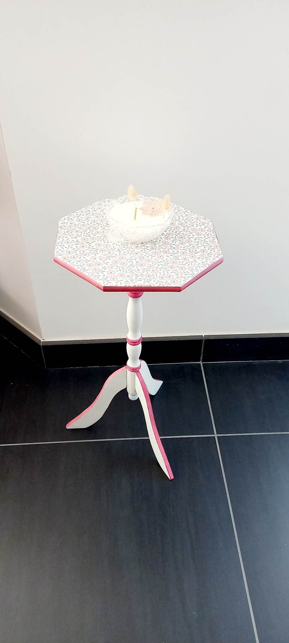 Vintage pedestal table restyled, antique pedestal table