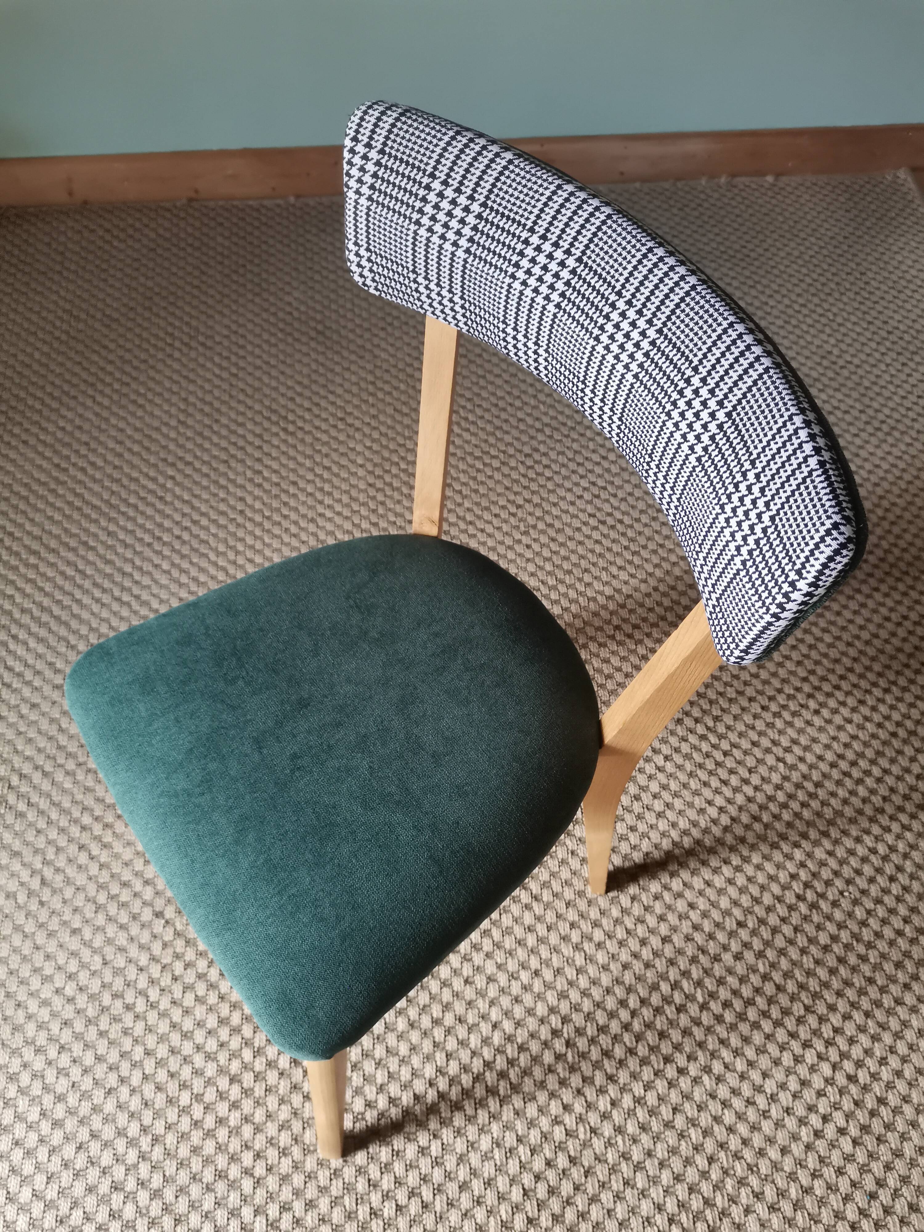 Green bistro chair with houndstooth pattern