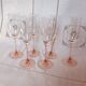 6 champagne flutes, pink walking glasses, Luminarc 70s