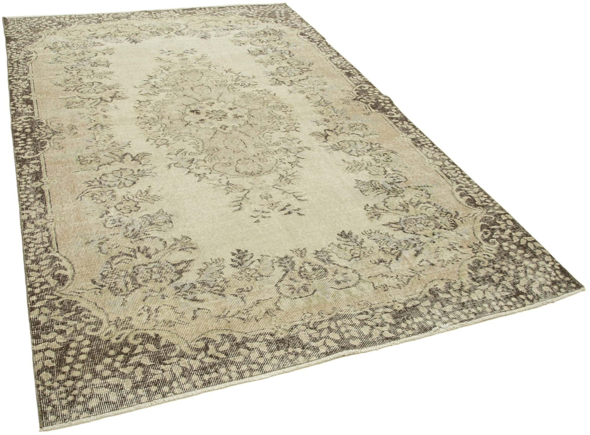 Handmade antique oriental beige rug 177 cm x 276 cm