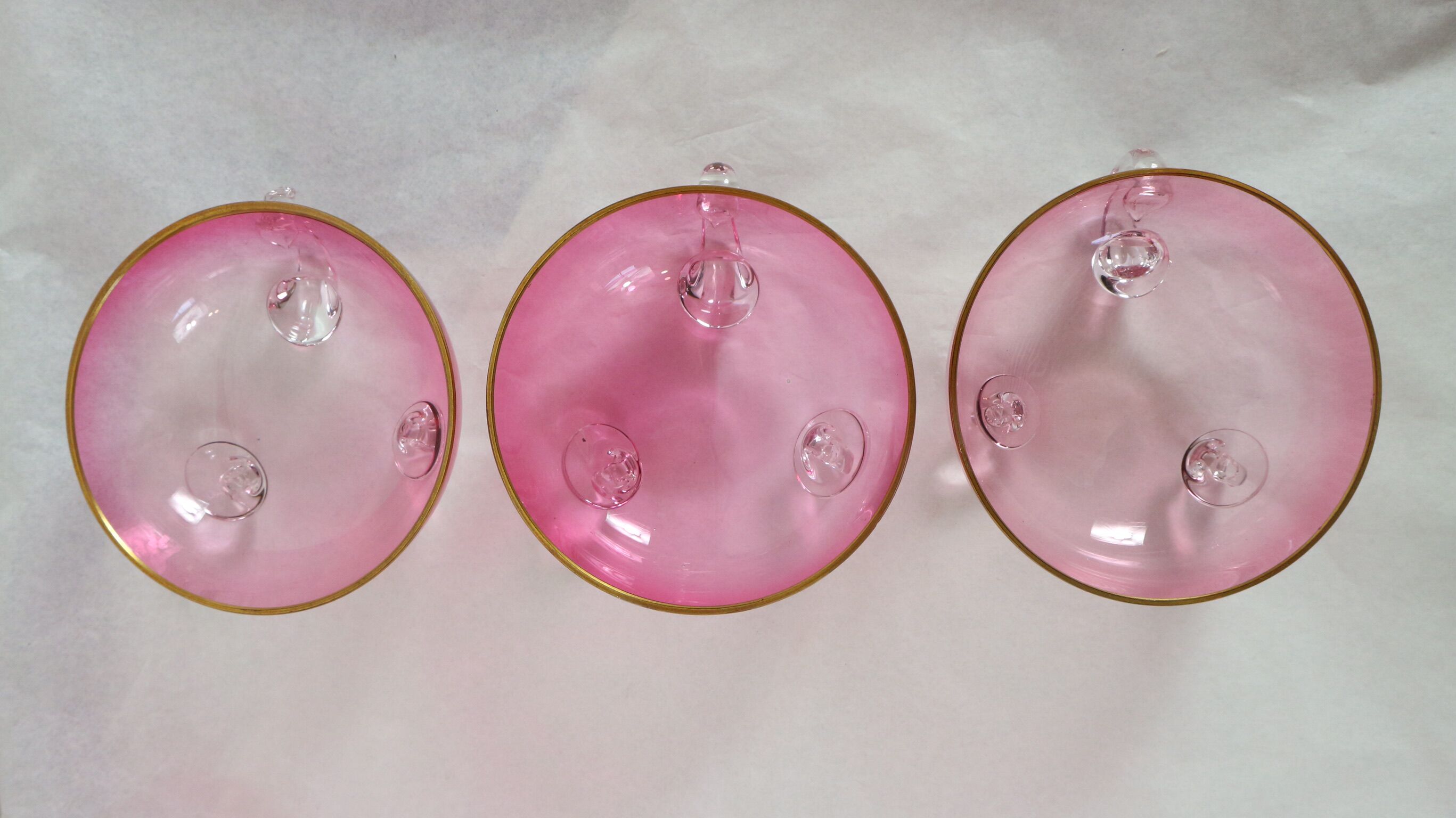 Vintage glasses service cup pink for 7 with service bowl