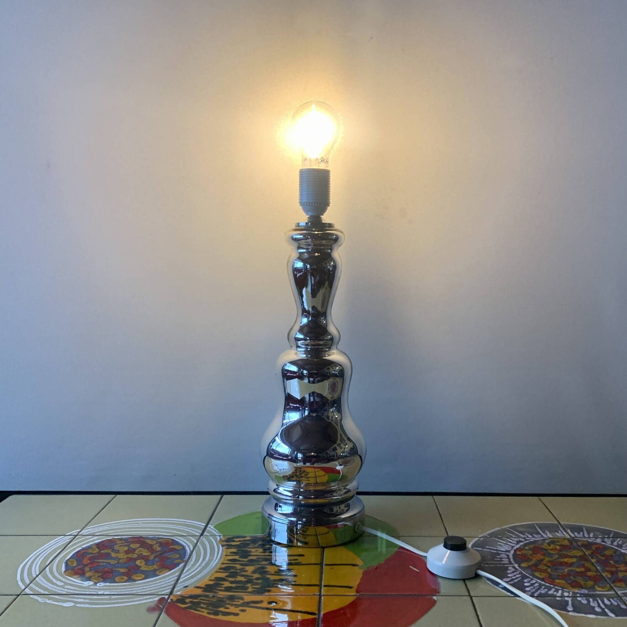 Grand pied de lampe vintage en verre mercuré - 1960.