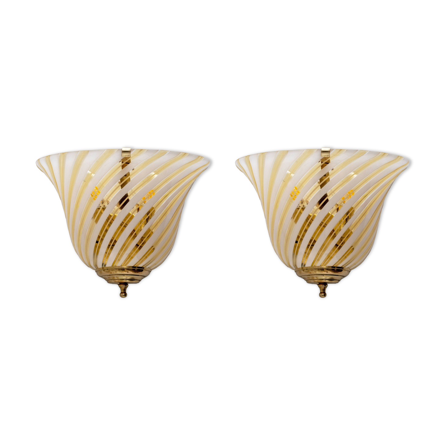 Pair of Murano Glass and Brass Sconces, In the Barovier&Toso Style, 1960s