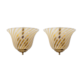 Pair of Murano Glass and Brass Sconces, In the Barovier&Toso Style, 1960s