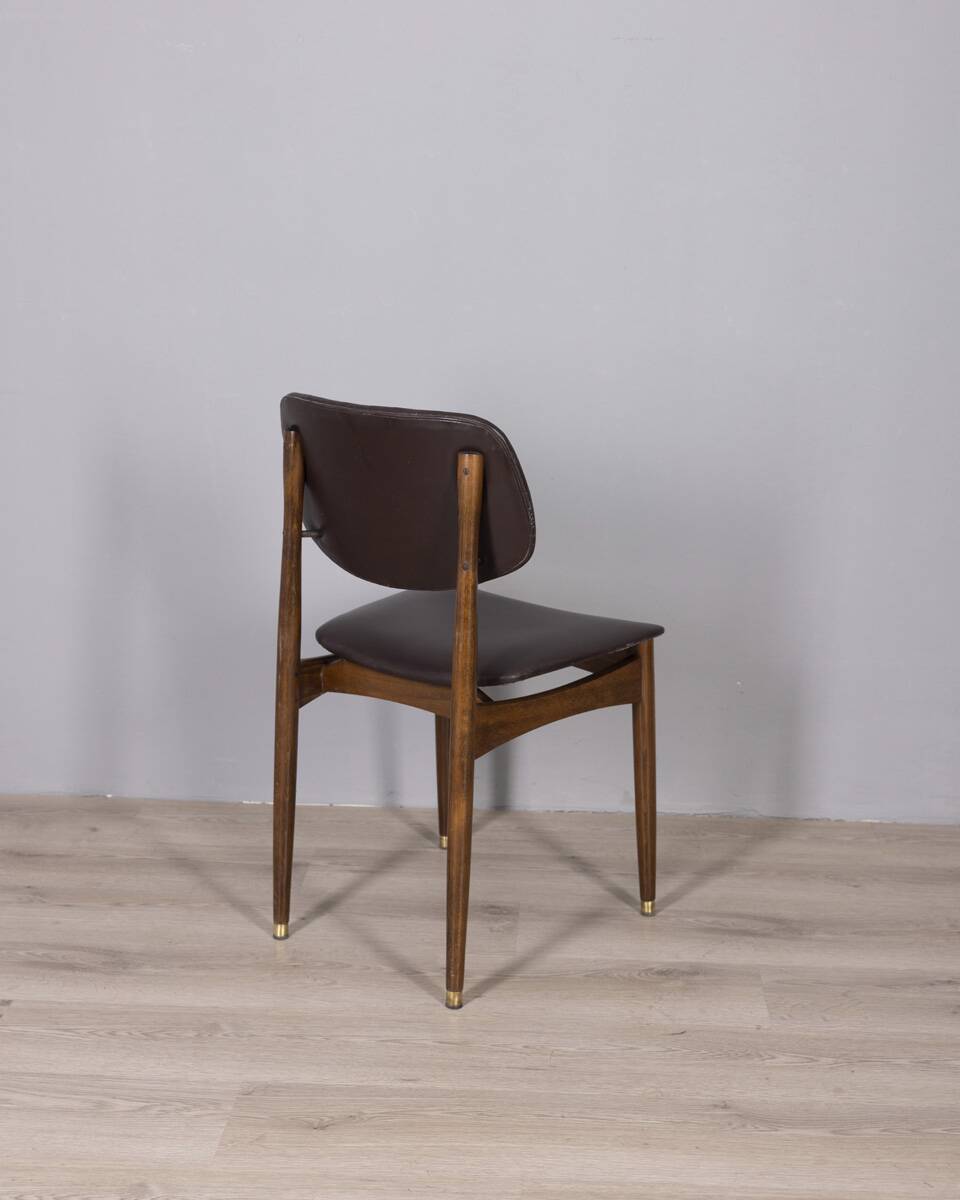Set of 8 vintage 1960s wood and leather chairs designed by anonima castelli