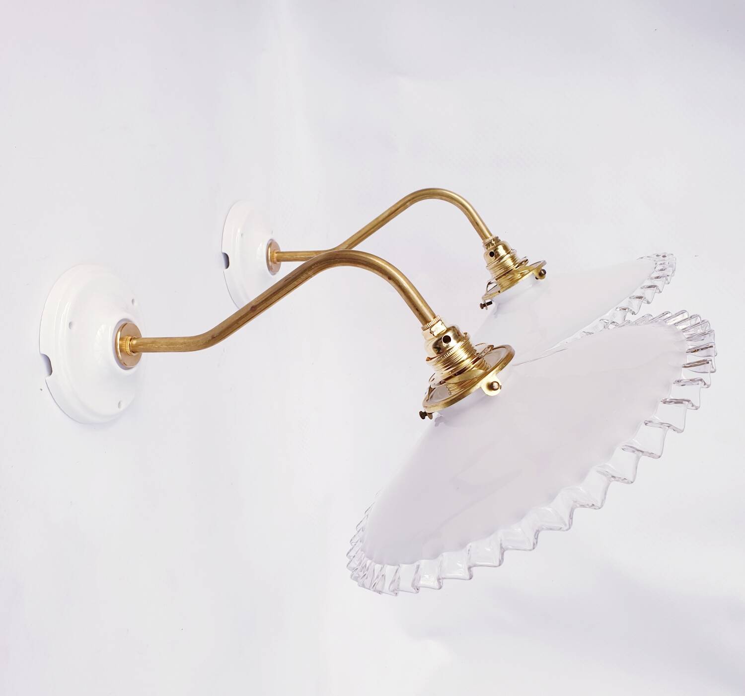Swan neck and serrated opaline wall lights