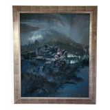 oil on canvas painting of a Chinese mountain village