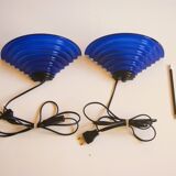 Pair of 1980's Art Deco Inspired Cobalt Blue Glass Sconces - Design Light