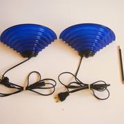 Pair of 1980's Art Deco Inspired Cobalt Blue Glass Sconces - Design Light