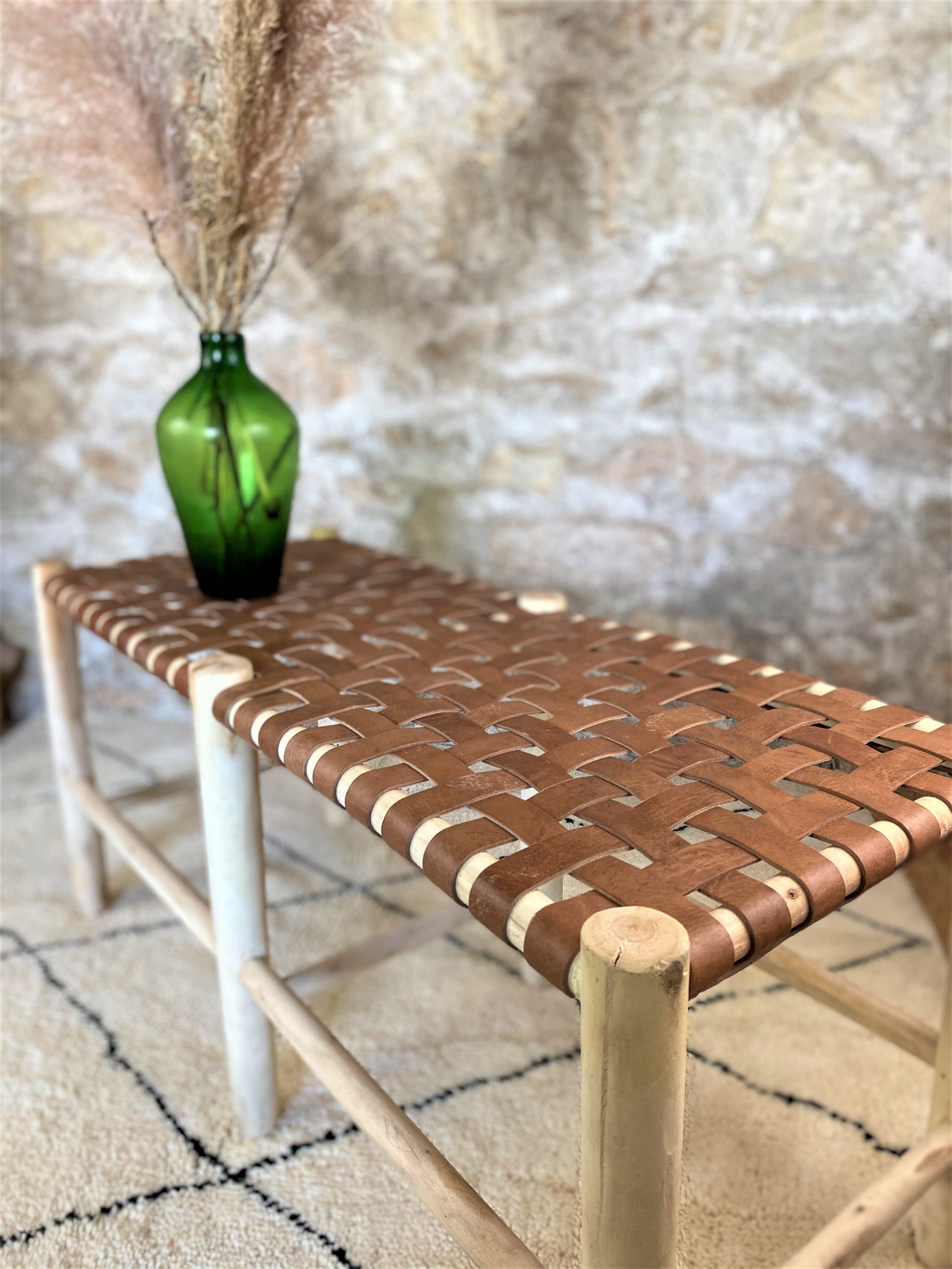 Poplar and leather bench