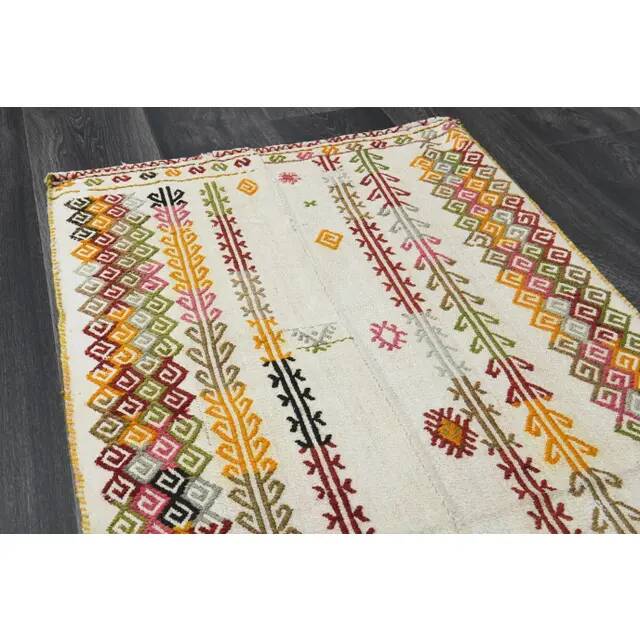 1970s Turkish Hand-Knotted Wool Cotton Beige Kilim Runner Rug 68x159