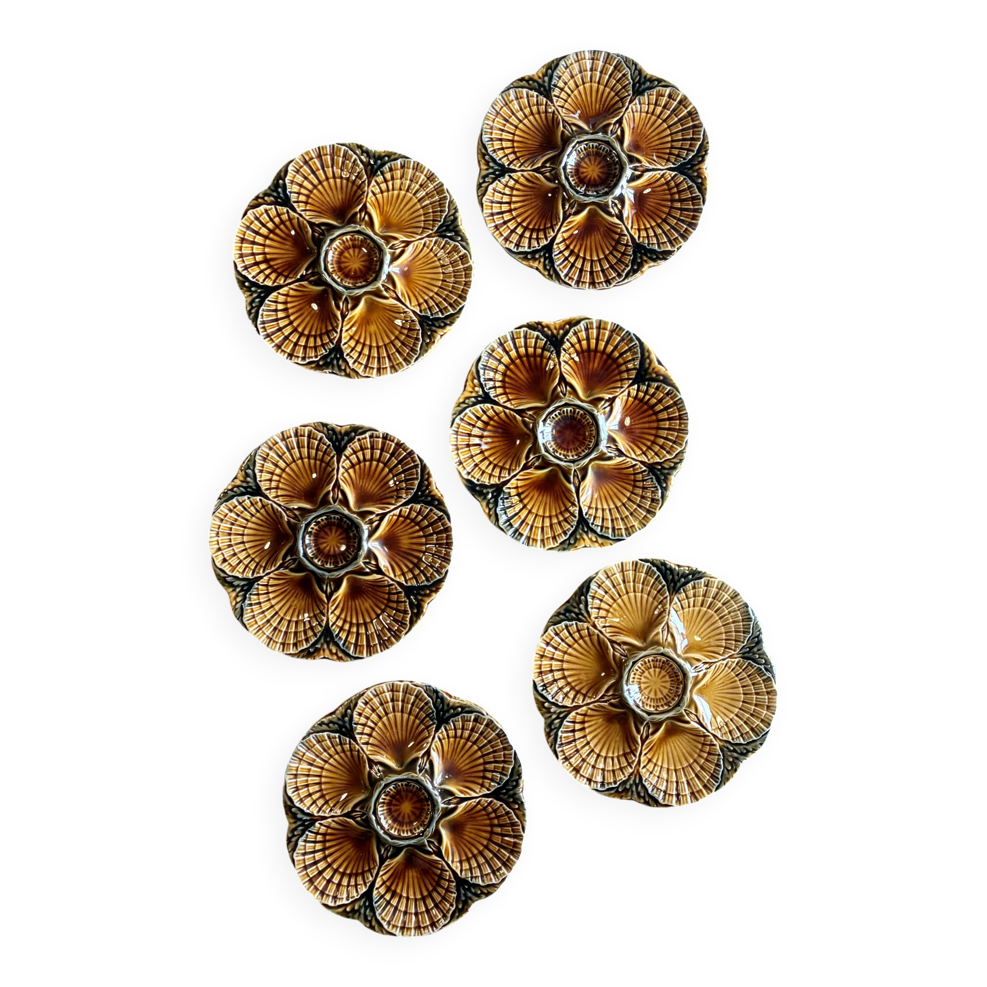 Set of 6 vintage ceramic oyster plates - Sarreguemines -