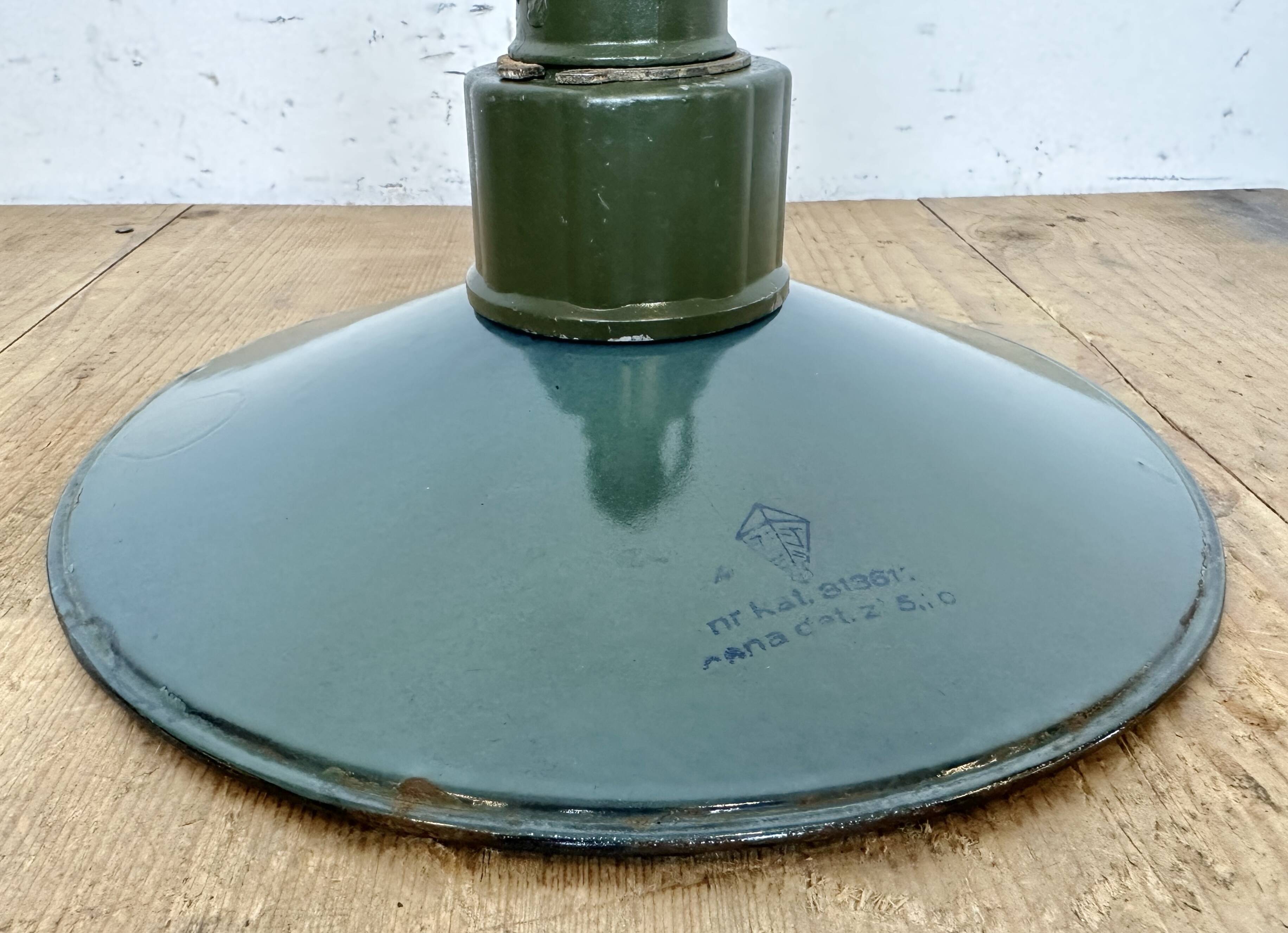 Industrial Petrol Enamel Military Pendant Lamp with Cast Aluminium Top, 1960s