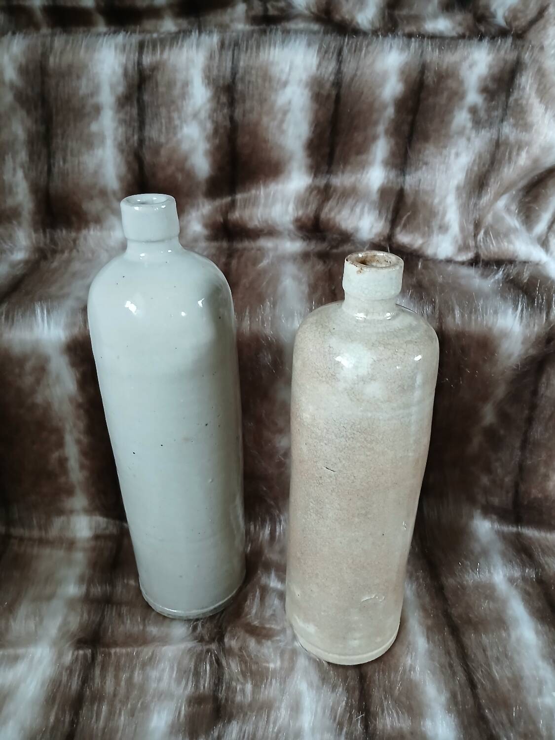 2 old glazed stoneware bottles