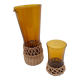 Amber glass and raffia 50's glass and pitcher set