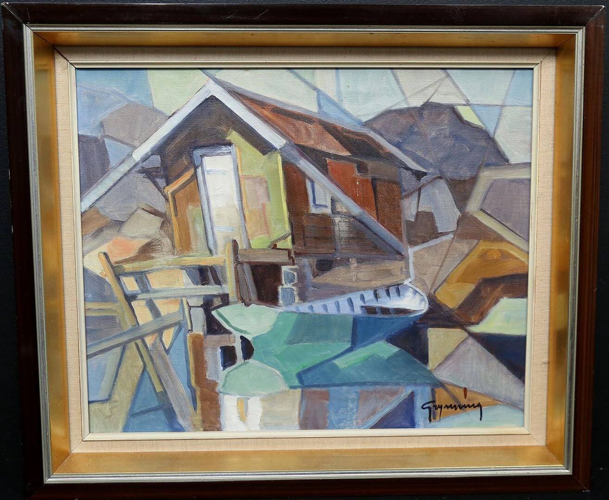 Swedish Oil on Canvas – “Lakeside Hut” by EVERT GRYNNING