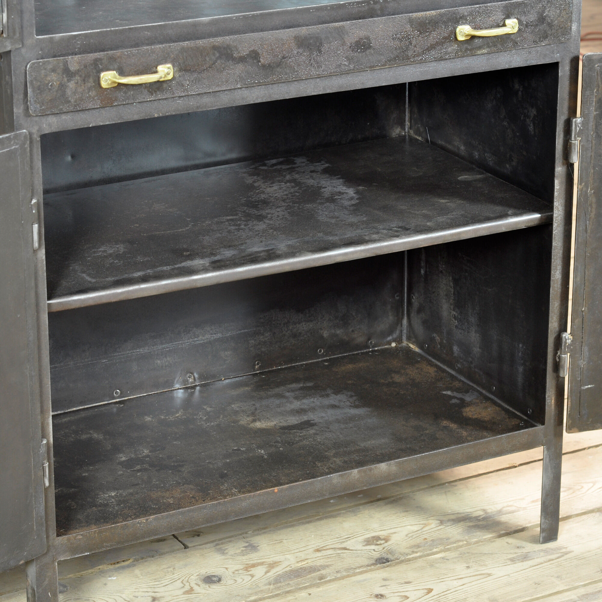 Polished iron medical cabinet, 1950s
