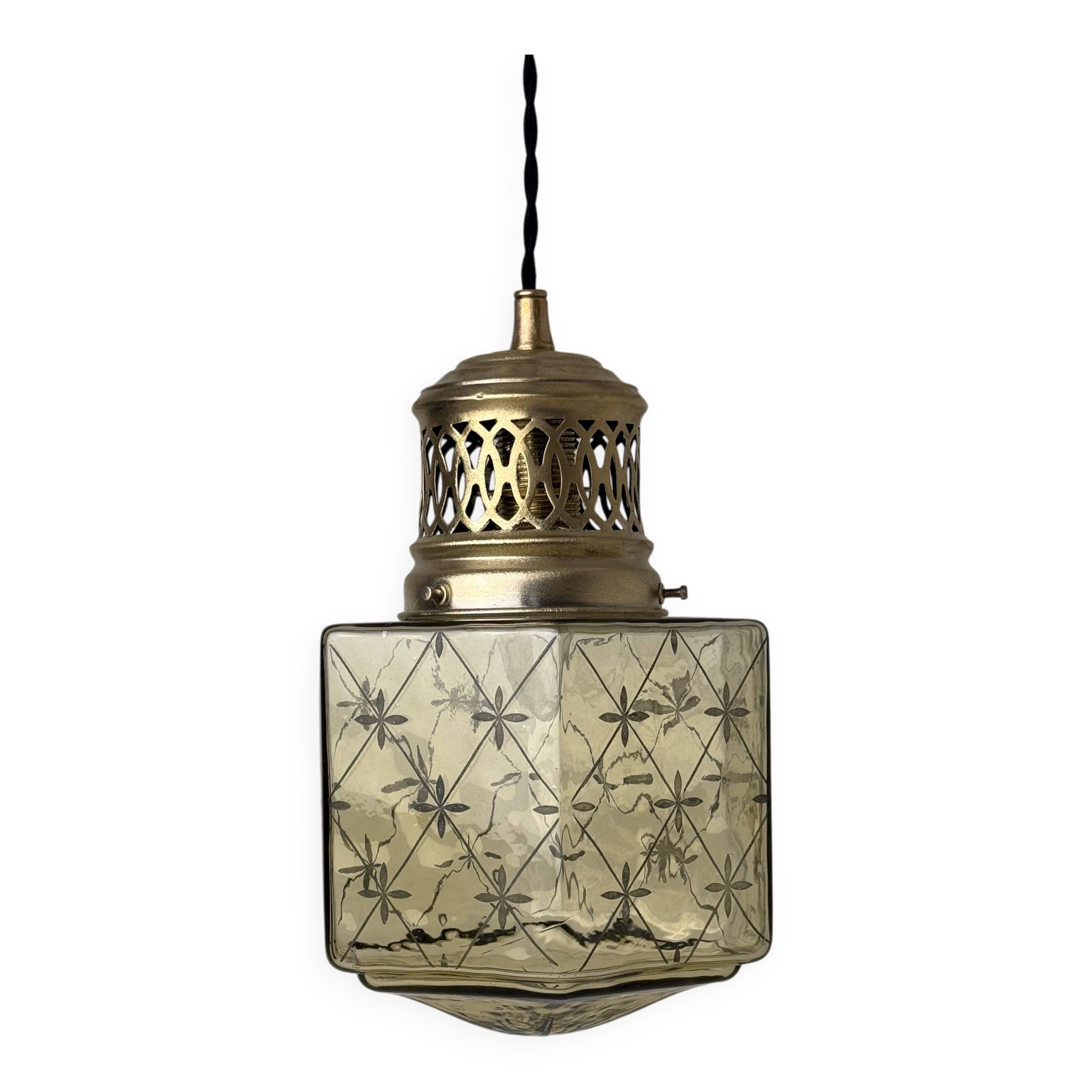 Antique art deco suspension in stained glass