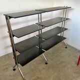 Large tubular bookcase shelves design from the 80s metal and wood vintage bauhaus style