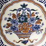 Art Deco, wooden tray and Gien earthenware tiles with basket decor circa 1940