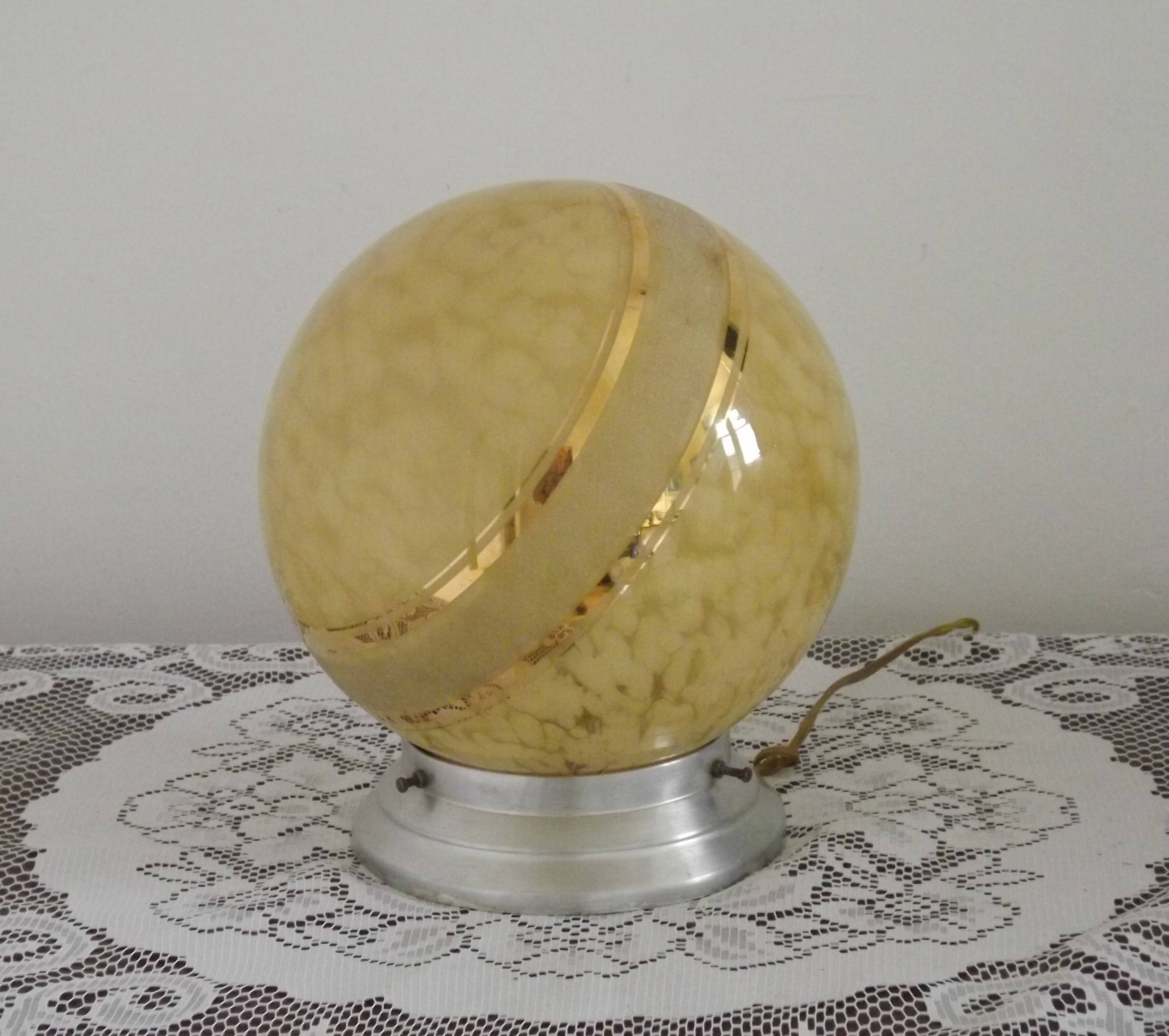 French Art Deco Ceiling Light Yellow & Gold Clichy Shade Metal Fitting 5464