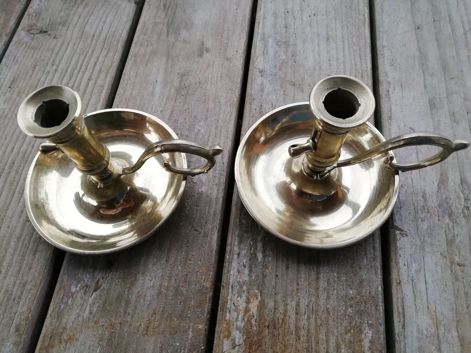 Pair of brass candle holders