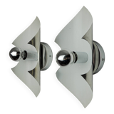 Pair of "folio" wall lights, space age, chromed metal, Italy, 1970
