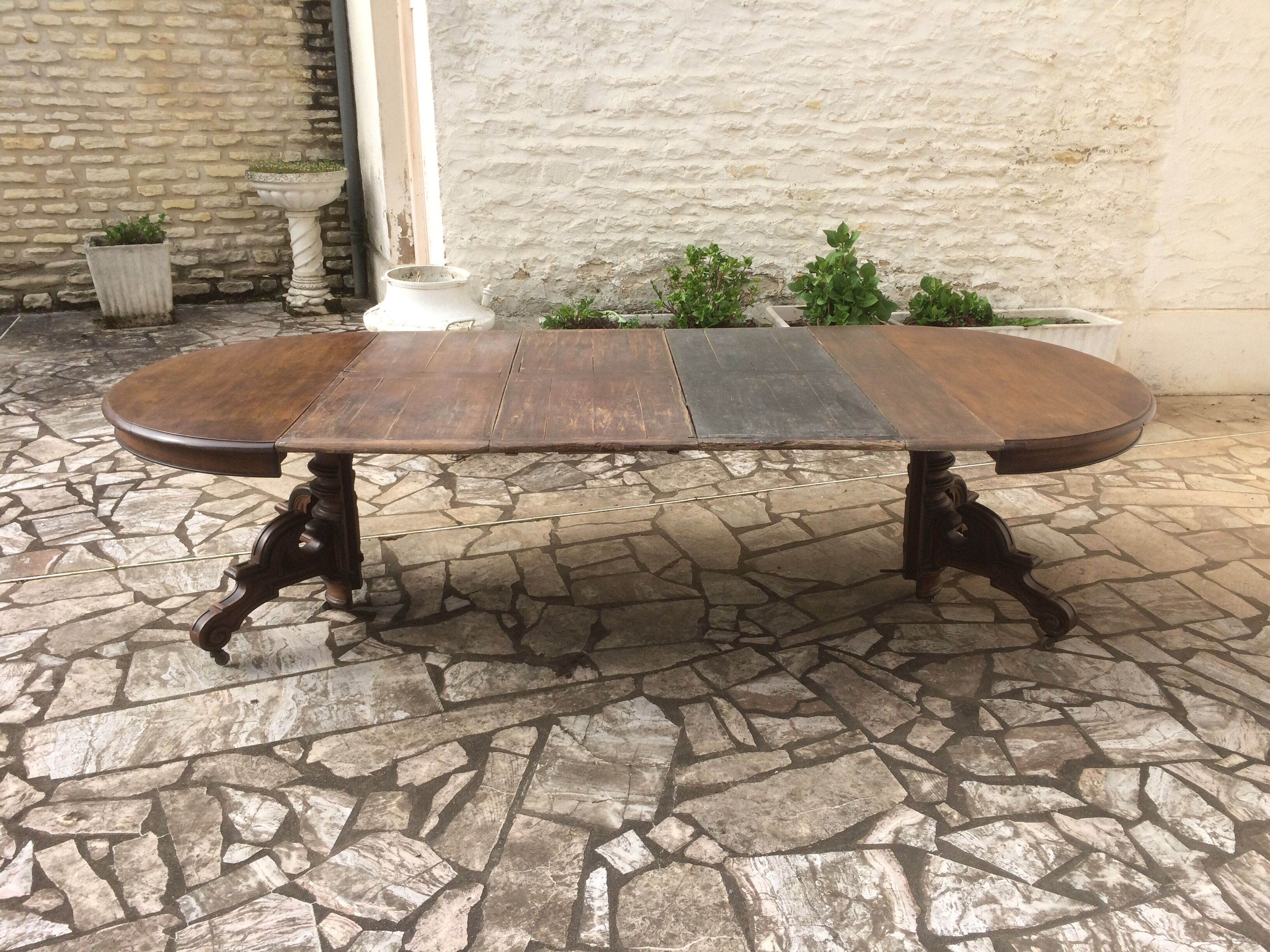 Oval table with walnut extensions Napoleon III era