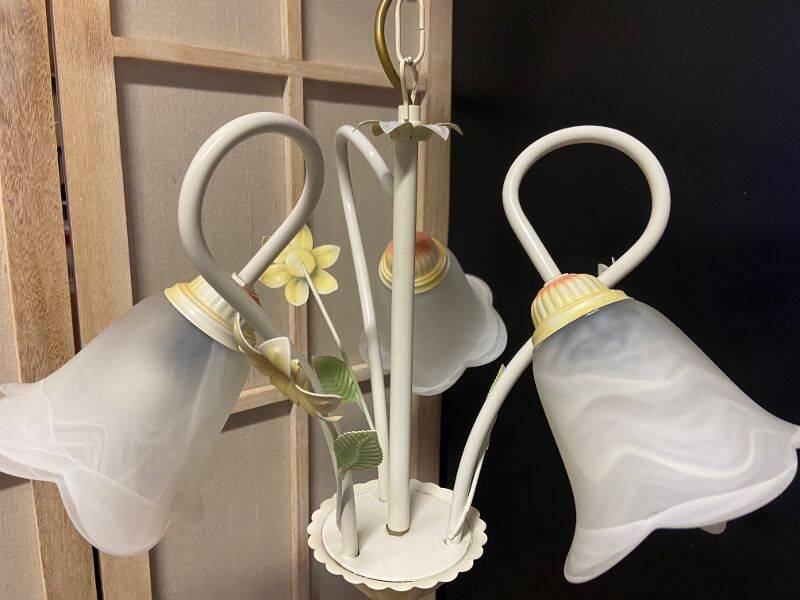 Antique Chandelier Ceiling Light Florentine Bouquet Floral Design 1970 Decorative Art No.2