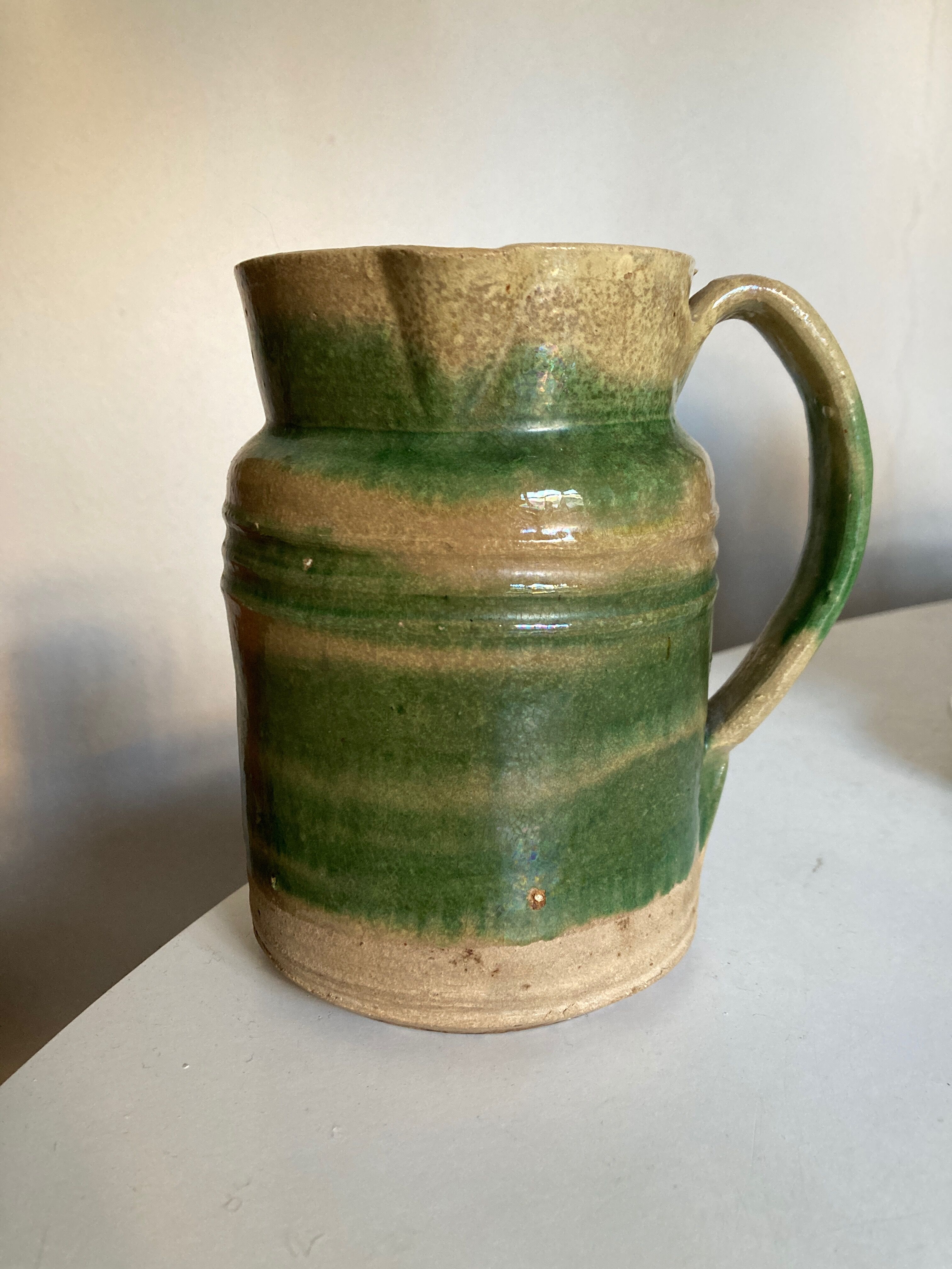 Pitcher in glazed earth of farm Dieulefit folk art early 20th