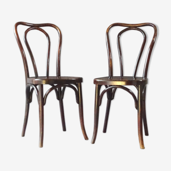 2 chaises bistrot Fischel n°7098 1/2 vers 1930, assise bois, bois-courbé