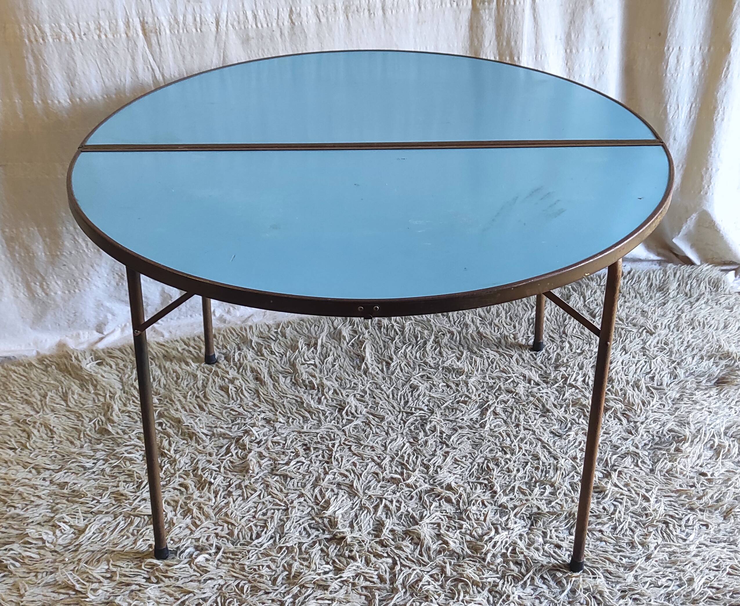 Folding metal and formica table in blue - 1960s/70s