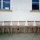 Set of 6 vintage bistro chairs – Warm stained wood – Compass legs
