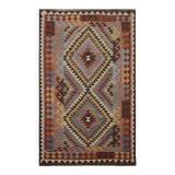 Geometric Tribal Kilim Rug, Handmade Wool Rug in Earthy Browns 104 x 188 cm