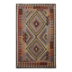 Geometric Tribal Kilim Rug, Handmade Wool Rug in Earthy Browns 104 x 188 cm