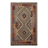 Geometric Tribal Kilim Rug, Handmade Wool Rug in Earthy Browns 104 x 188 cm