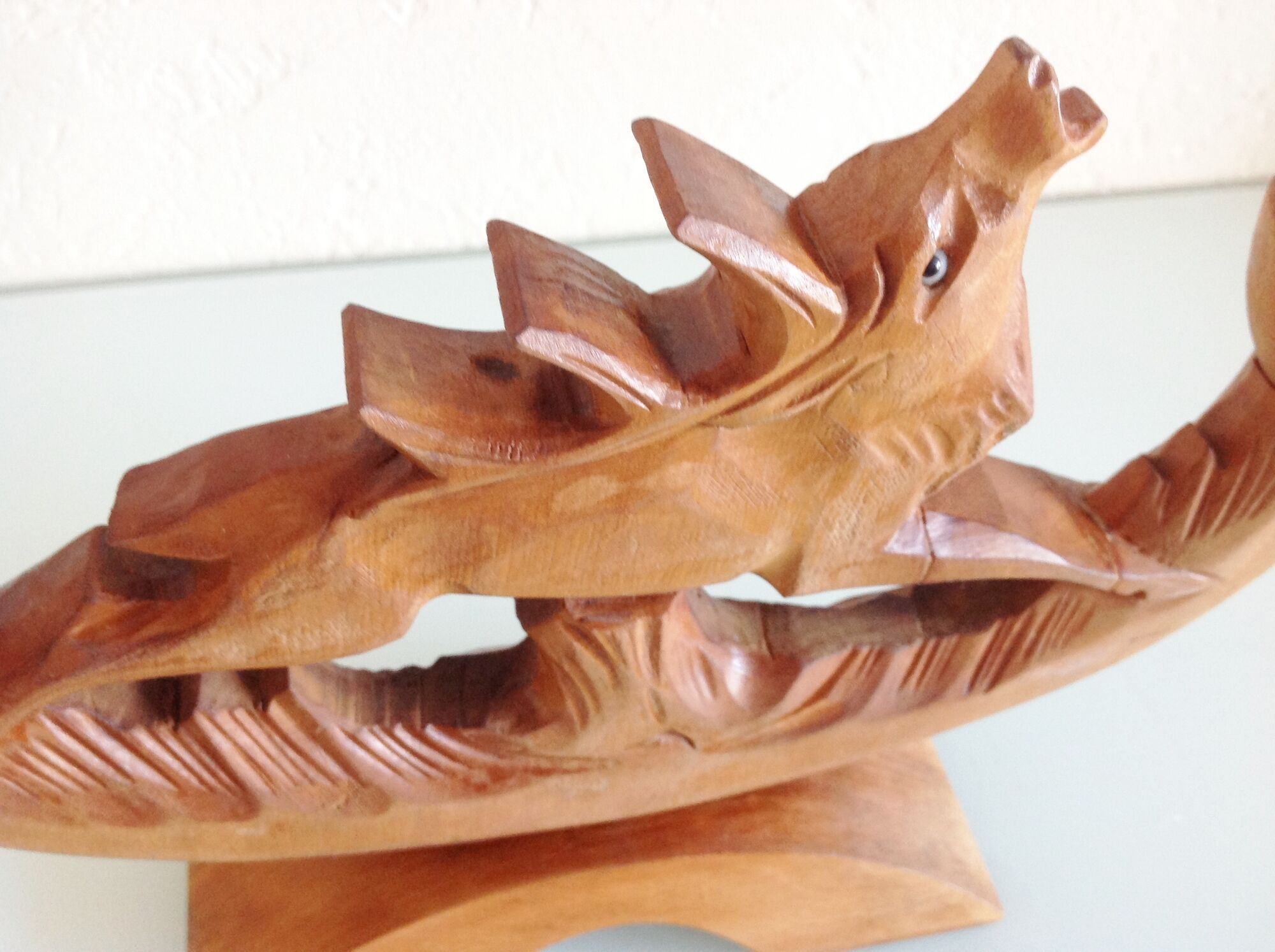 Two-headed Scandinavian/vintage 50-60s wooden chandelier