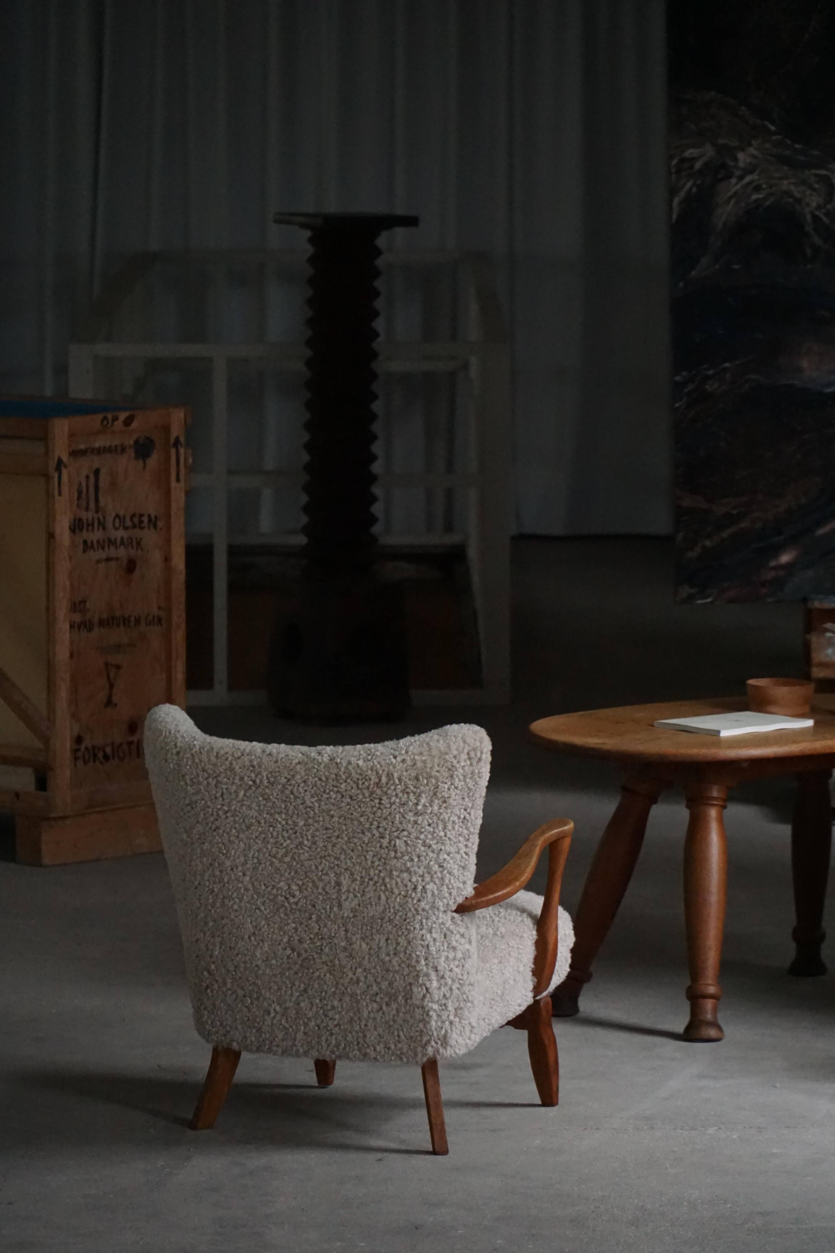 Viggo Boesen, Lounge Chair in Oak and Sheepskin Shearling, Modern Danish, 1950s