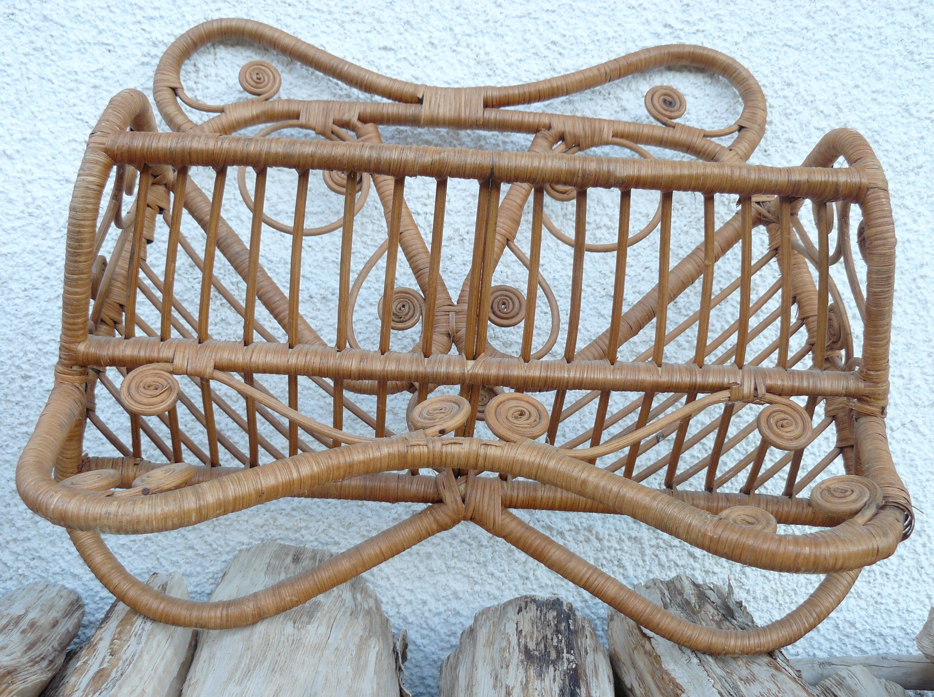 Vintage rattan shelf magazine 1950-60