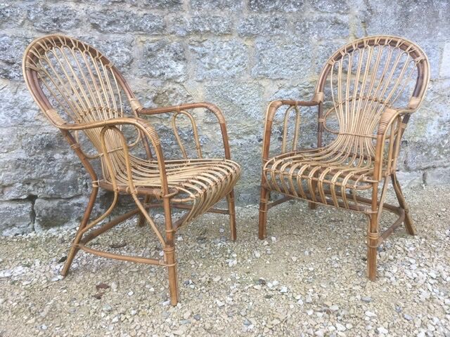 2 armchairs in old rattan