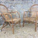 2 armchairs in old rattan