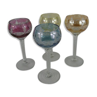 Lot of 4 Roemer blown glass wine glasses