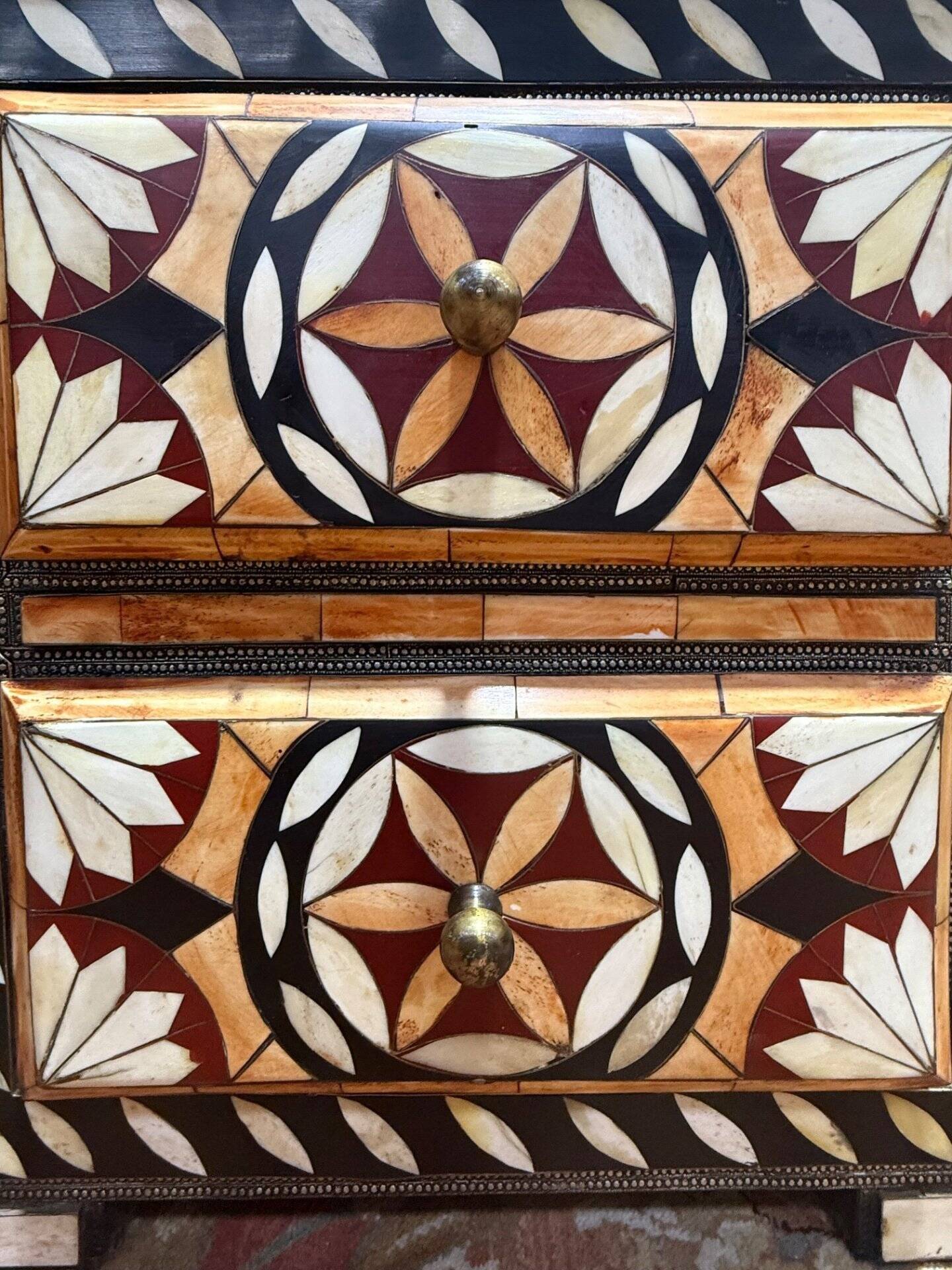 Pair of oriental bedside tables with inlays