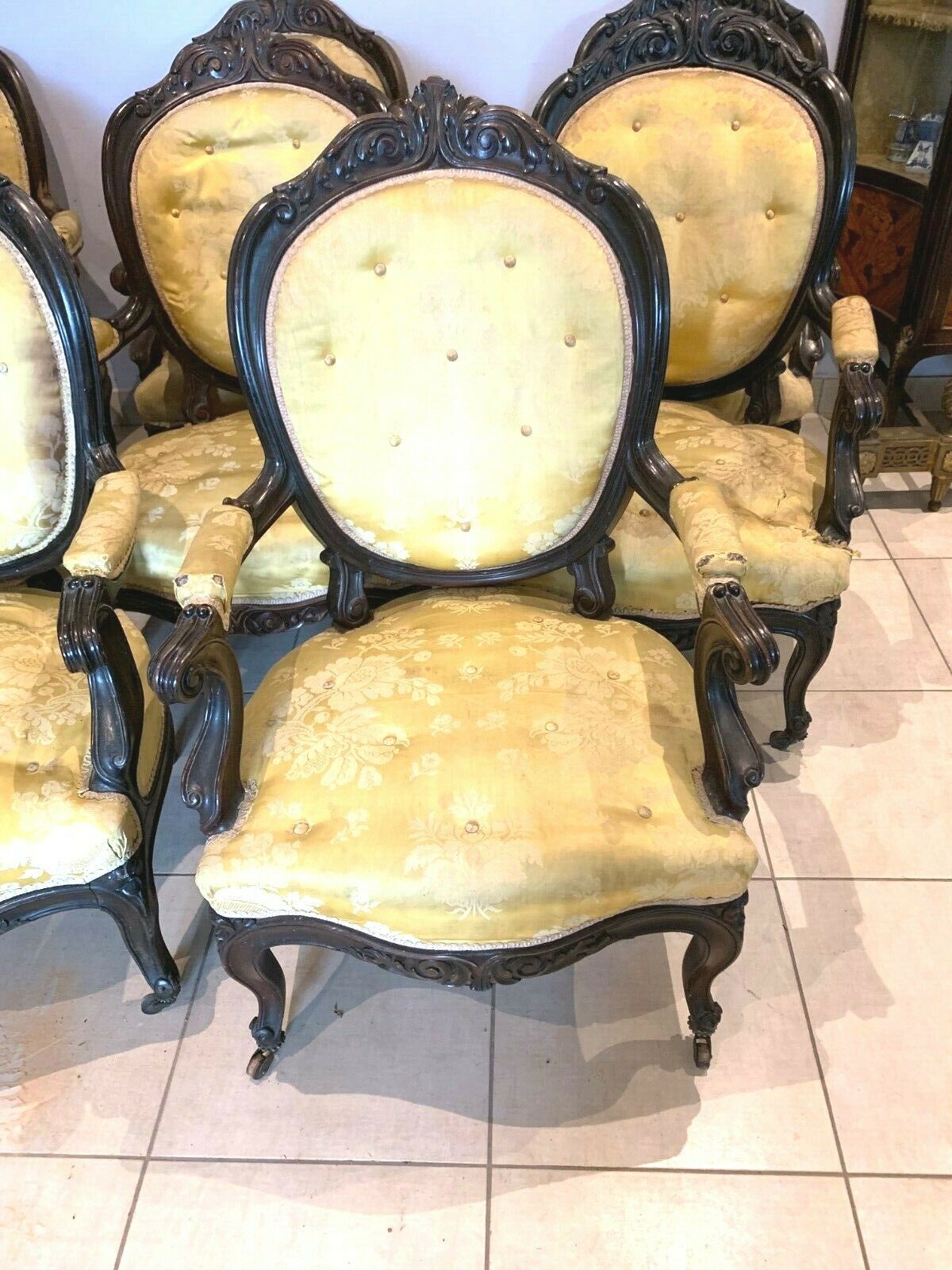 Napoleon III rosewood suite of eight 19th century armchairs